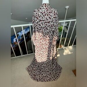 Floral Satin Kimono Robe in White and Burgundy